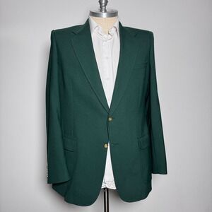 Kingsridge Blazer Mens 42L Green Solid Wool Two Button Gold Tone Sport Coat